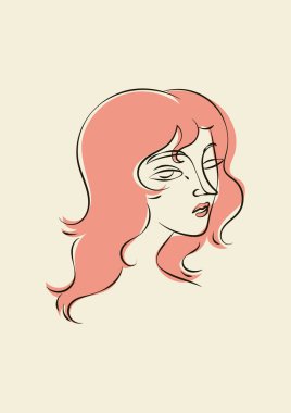 El çizimi, sanatsal ve sofistike kadın portresi. Yumuşak pastel renkte çiz. Şehvetli. Çıplak deri. İzole bir illüstrasyon. Açık tenli Avrupalı kadın