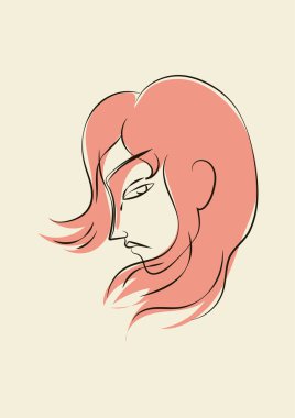 El çizimi, sanatsal ve sofistike kadın portresi. Yumuşak pastel renkte çiz. Şehvetli. Çıplak deri. İzole bir illüstrasyon. Açık tenli Avrupalı kadın