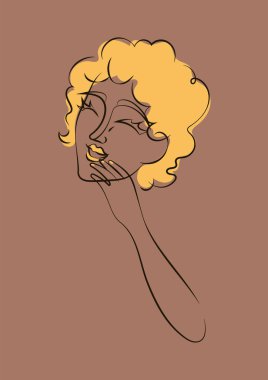 El çizimi, sanatsal ve sofistike kadın portresi. Yumuşak pastel renkte çiz. Şehvetli. Çıplak deri. İzole bir illüstrasyon. Altın bukleli siyah Afrikalı kadın