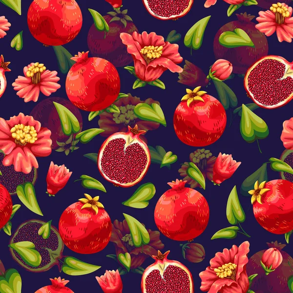 Granada Hermoso Dibujo Una Fruta Roja Del Jardín Baya Fresca — Vector de stock