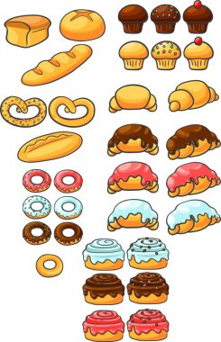 Pastane. Tatlılar. Patty, çörek, ekmek, kraker, kek, muffin, kruvasan, çörek