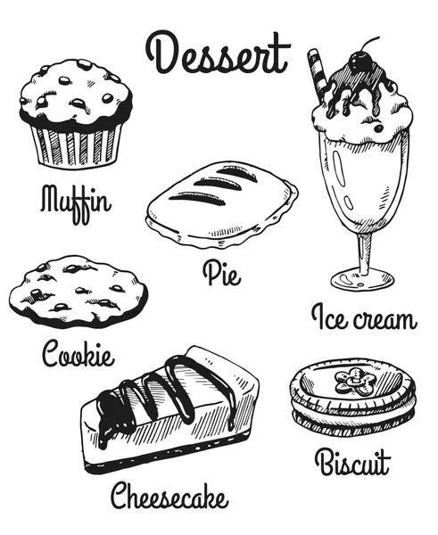 Hand drawn sweets. Dessert — Stock Vector