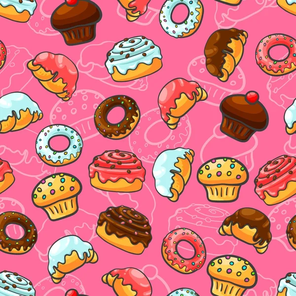 甜甜圈、 糕点、 羊角面包和松饼 — 图库矢量图片