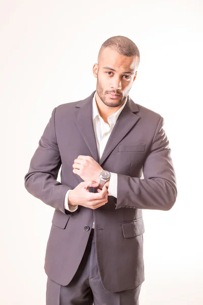 African man in suit with handwatches — Stock Photo, Image