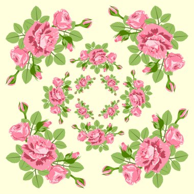 Gül ve yaprakları çiçek seamless modeli