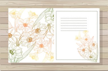 Narcissus çiçekleri ve metin için yeri olan güzel bir arka plan. Vektör illüstrasyonu.