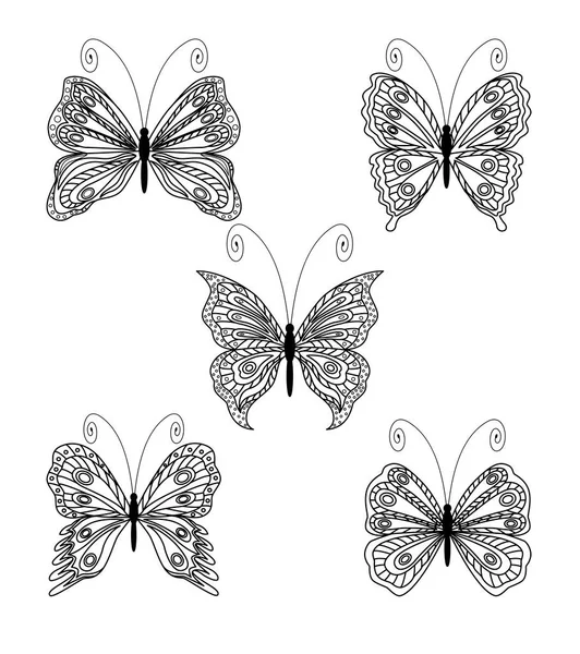 白地に隔離された蝶のセット — ストックベクタ