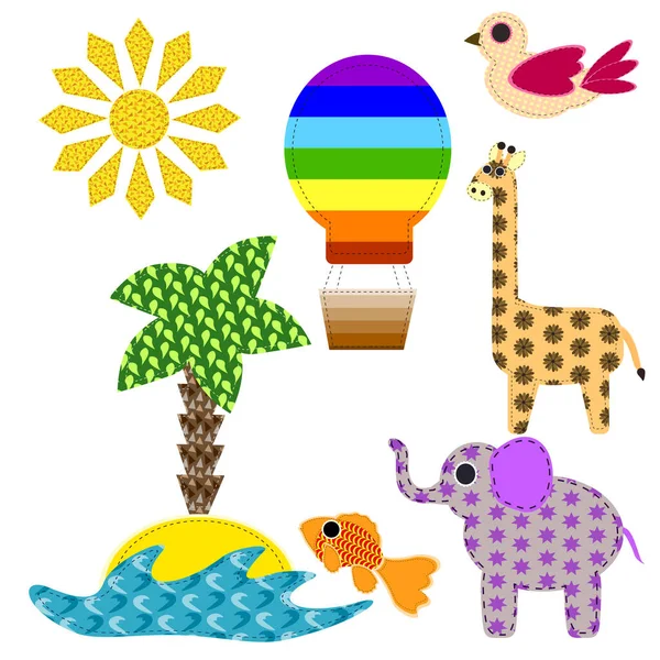 Set Colorful Summer Animals Vector Illustration — Image vectorielle