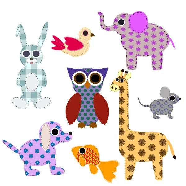 Ensemble Animaux Mignons Oiseaux Oiseaux Girafe Renard Éléphant Cerf Illustration — Image vectorielle