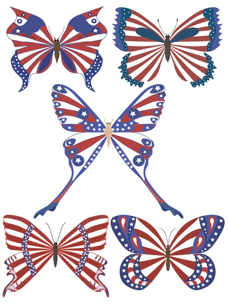 Bandera nacional de Estados Unidos sobre mariposa — Vector de stock