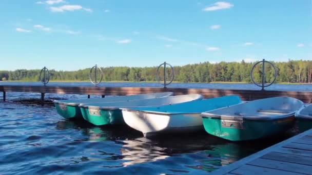 Barcos atracados en el lago — Vídeo de stock