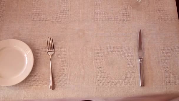 El camarero entrega el plato en la mesa — Vídeos de Stock