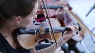 Üç müzisyen yaylı müzik aletleri üzerinde oynamak.