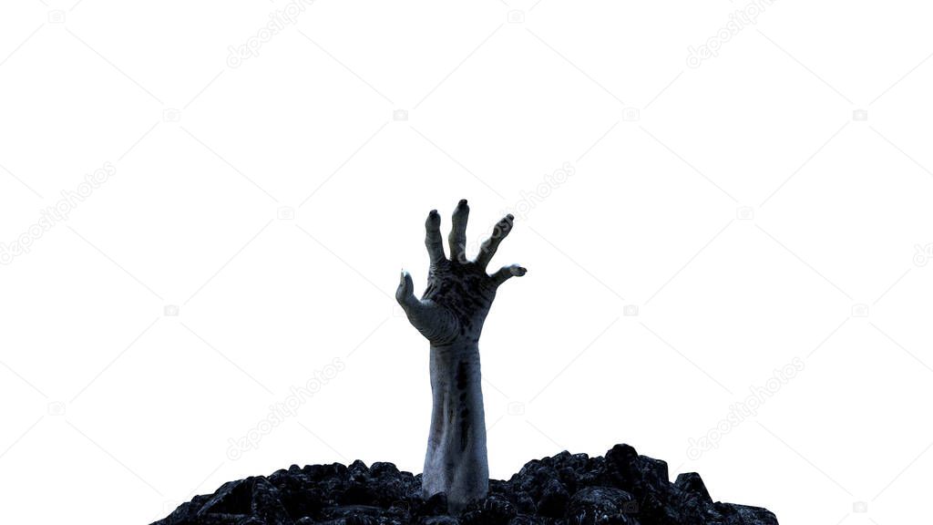 3d render Zombie hand crawling out of the ground