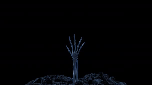 Esqueleto mano arrastrándose fuera de la tierra con canal alfa — Vídeos de Stock