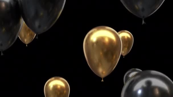 Летающие золотые и черные воздушные шары с альфа-каналом — стоковое видео