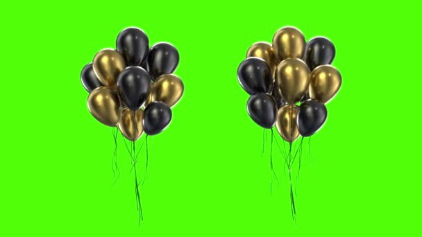 Βρόχο δέσμη από χρυσά μπαλόνια σε ένα πράσινο φόντο — Αρχείο Βίντεο