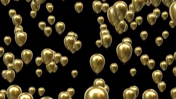Петля Летающие золотые воздушные шары с альфа-канал — стоковое видео