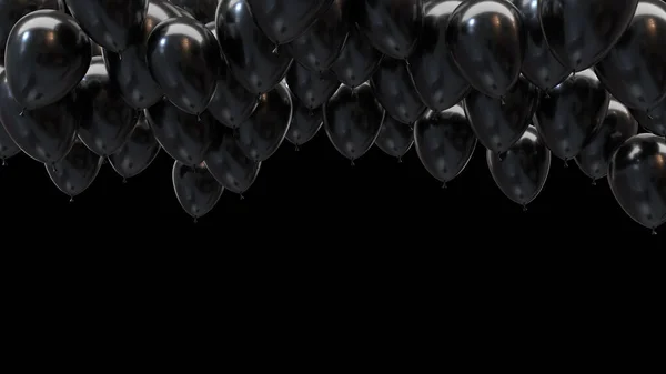 3d render black balloons hitting the ceiling on a black background