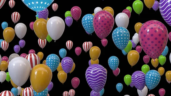 Siyah arkaplanda 3D rengarenk balonlar oluştur — Stok fotoğraf