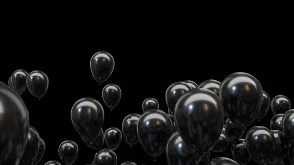 3D rendera svarta ballonger på en svart bakgrund — Stockfoto