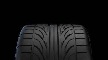 Siyah zemin üzerinde dönen araba çarkını 3D render