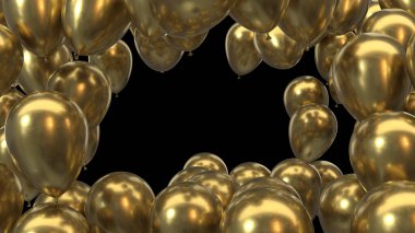 Siyah arkaplanda 3D altın balon çerçevesi