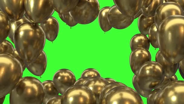 3D-Renderrahmen aus goldenen Luftballons auf grünem Hintergrund — Stockvideo