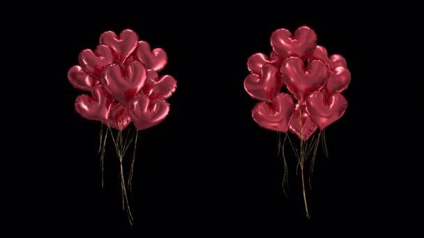 Smyčka červených balónků ve tvaru srdce s alfa kanálem — Stock video