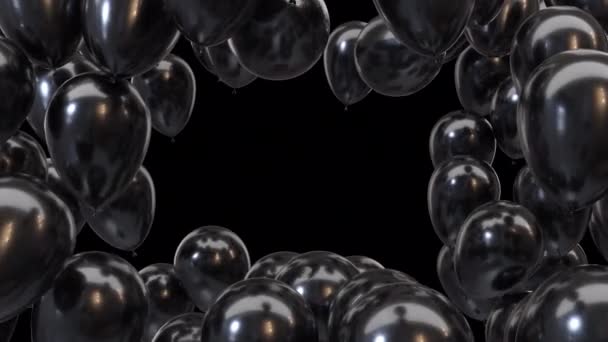 3D-Renderrahmen aus schwarzen Ballons mit Alphakanal — Stockvideo