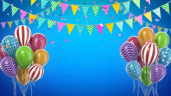 3D render Dos globos de cumpleaños con dulces y banderas —  Fotos de Stock