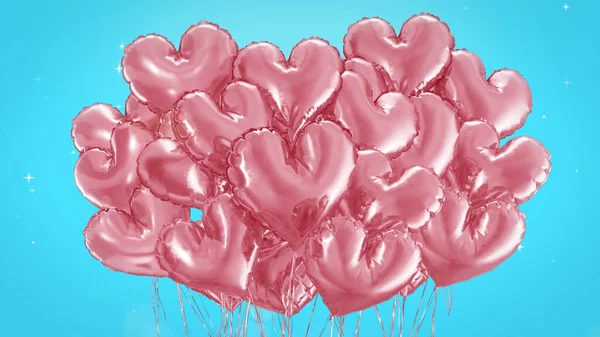 3d render Bundle of balls of hearts on a blue background — Stock Photo, Image