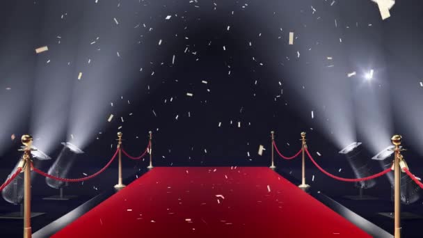 Red carpet with limousine and confetti — Stock Video