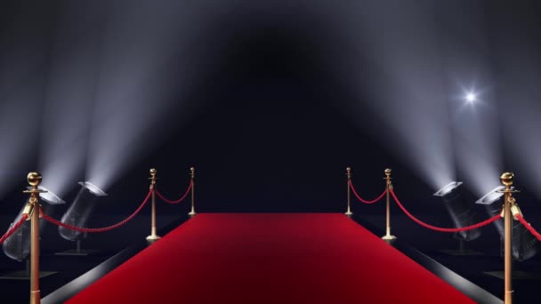 带豪华轿车的红地毯,底座上闪烁着照相机的光芒 — 图库视频影像
