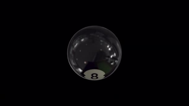 Billiard Black ball number 8 is spinning in loop animation with alpha channel — Video Stock