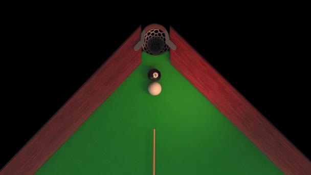 Billiard table from above blow on a black ball 8 it flies into the hole — Stock videók