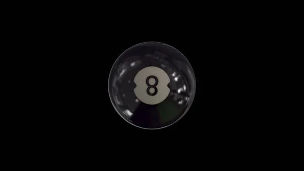 3d render Billiard Black ball number 8 dreht sich in Schleifenanimation auf schwarzem Hintergrund — Stockfoto