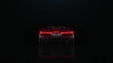 3D render spor araba siyah bir arkaplanda uzaklaşıyor.