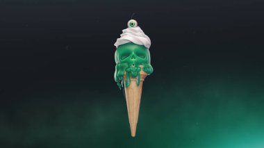 3D render eriyen dondurmayı kafatası şeklinde