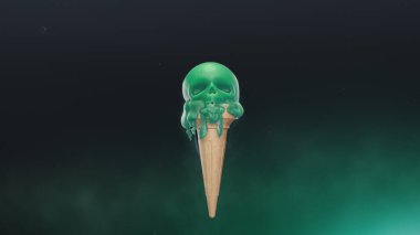 3D render eriyen dondurmayı kafatası şeklinde