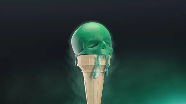 3d render Derretimiento de helado en forma de cráneo — Foto de Stock