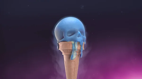 3d rend la crème glacée fondante sous la forme d'un crâne — Photo