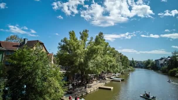 Czas Upłynął Marburgu Niemczech Widok Weidenhuser Bridge Kierunku Rzeki Lahn — Wideo stockowe