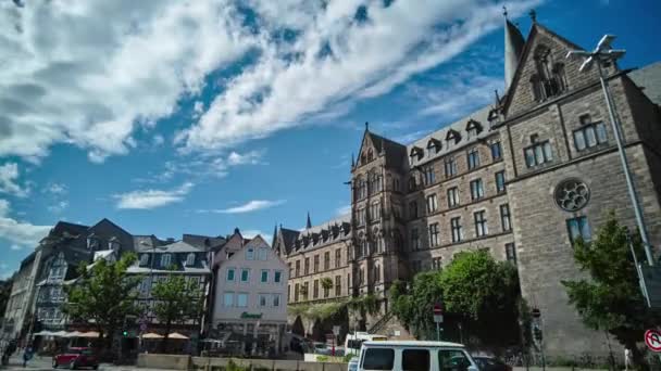 Upływ Czasu Starym Budynku Uniwersyteckim Marburgu Niemcy — Wideo stockowe
