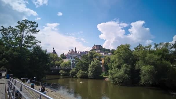 Time Lapse Lahntreppen Marburg Germany Vista Sobre Río Lahn — Vídeo de stock