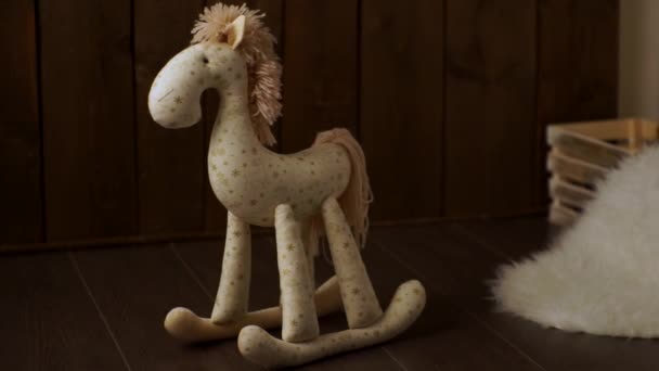 Vintage wall and wooden toy horse — Stock Video