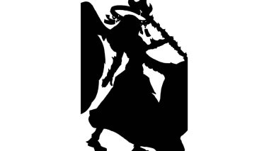 Anime mangası zırhlı tatlı savaşçı kız ve büyük bir silahla tacıyla bir kurtarıcı melek, iş siluet ile yapılır, 2D çizim