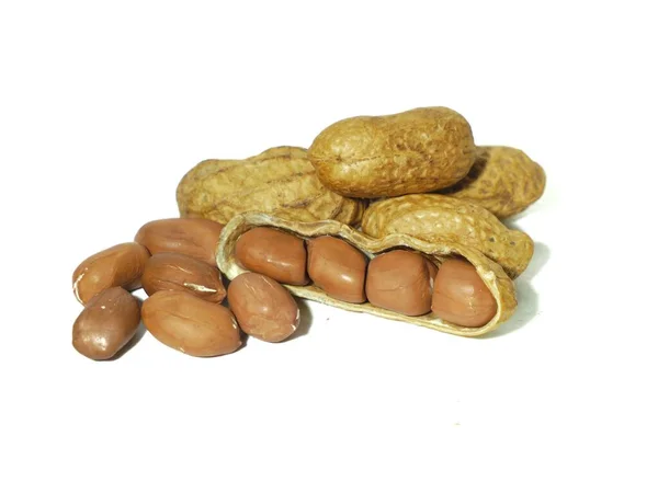 Amendoins Torrados Para Comer Fundo Branco — Fotografia de Stock