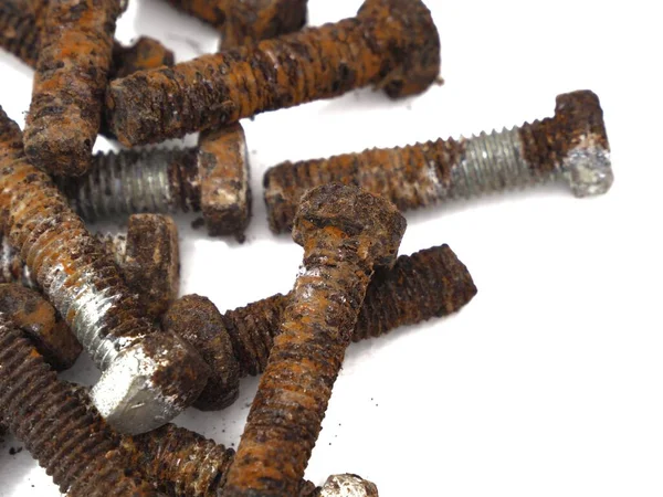 Foto Cerca Tornillo Aislado Oxidado Con Fondo Blanco — Foto de Stock