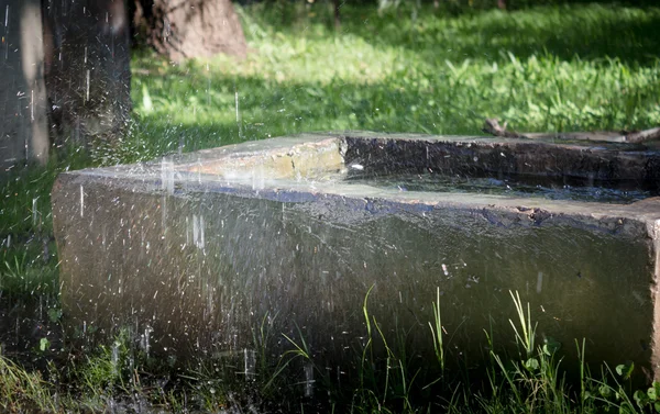 Woda rozpryskująca się na starego koryta betonowe wody — Zdjęcie stockowe